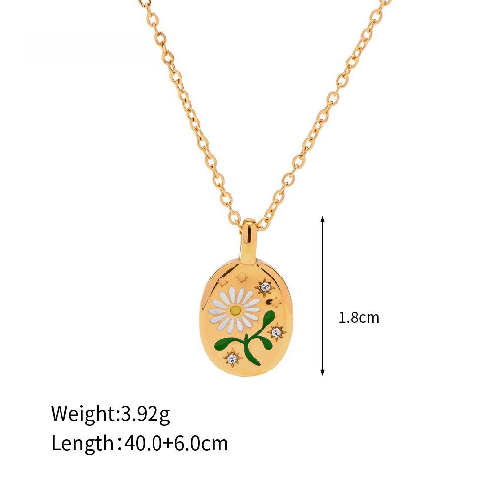flower oval pendent, stainless steel necklace