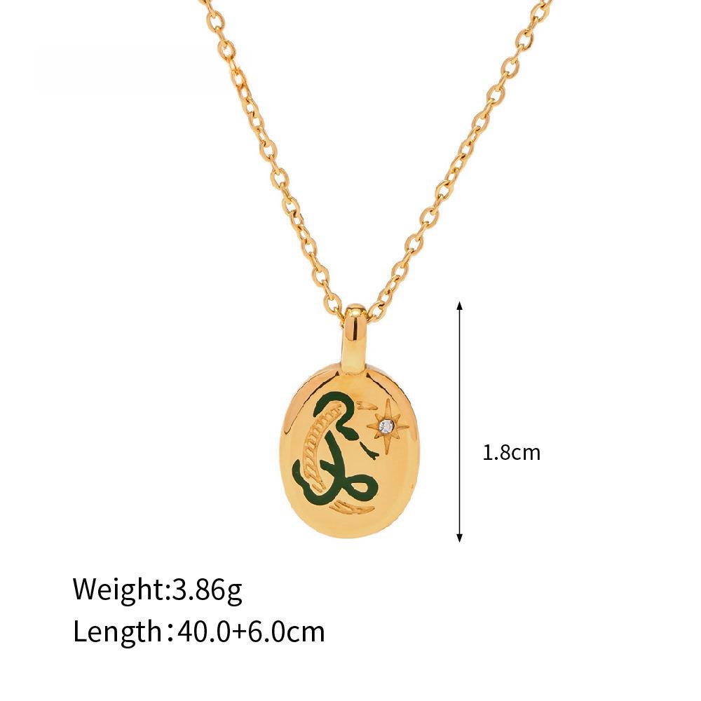 oval with snake, zircon inlaid, stainless steel necklace