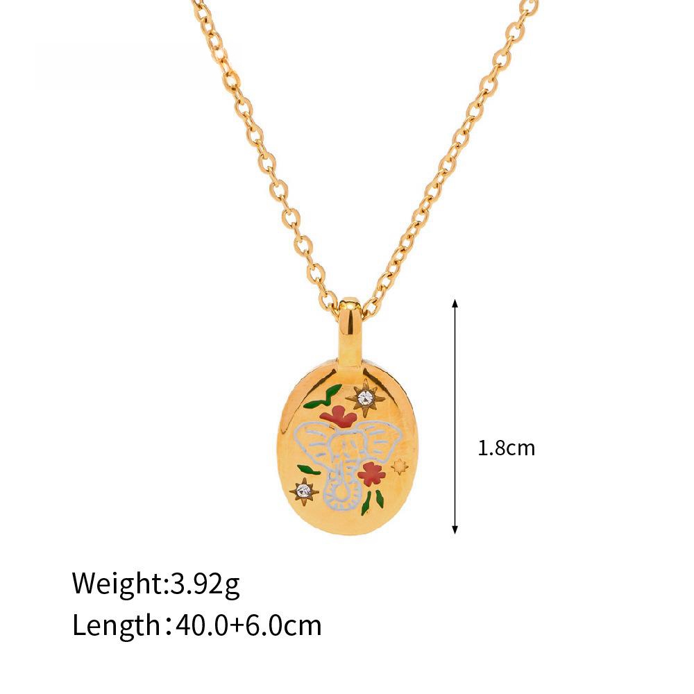 animal oval, zircon inlaid, titanium steel necklace