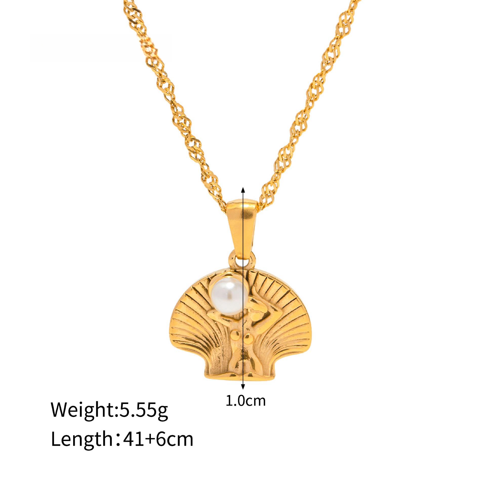 pearl shell pendent, titanium steel necklace