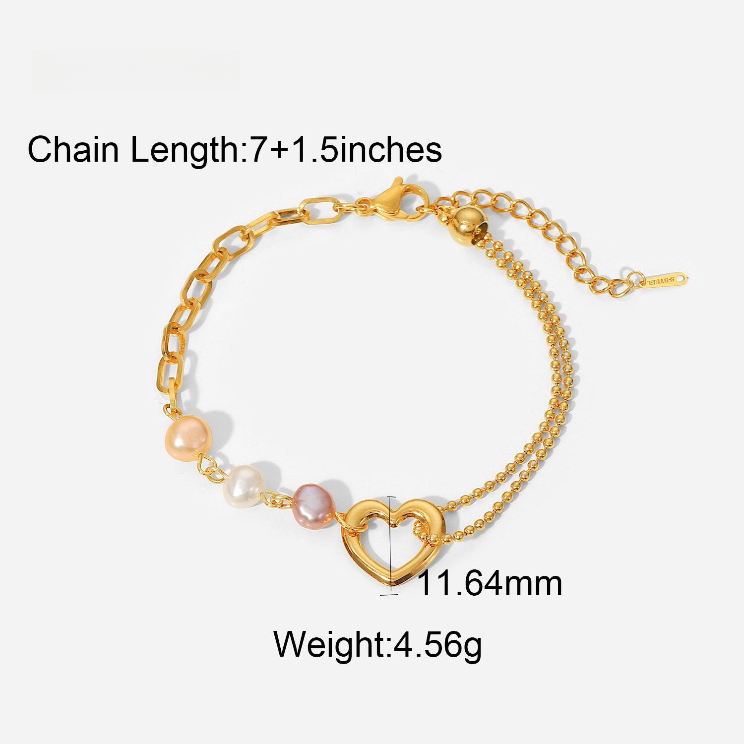 Fine Jewelry 18K Gold Plated Heart Stainless Steel Bracelet 