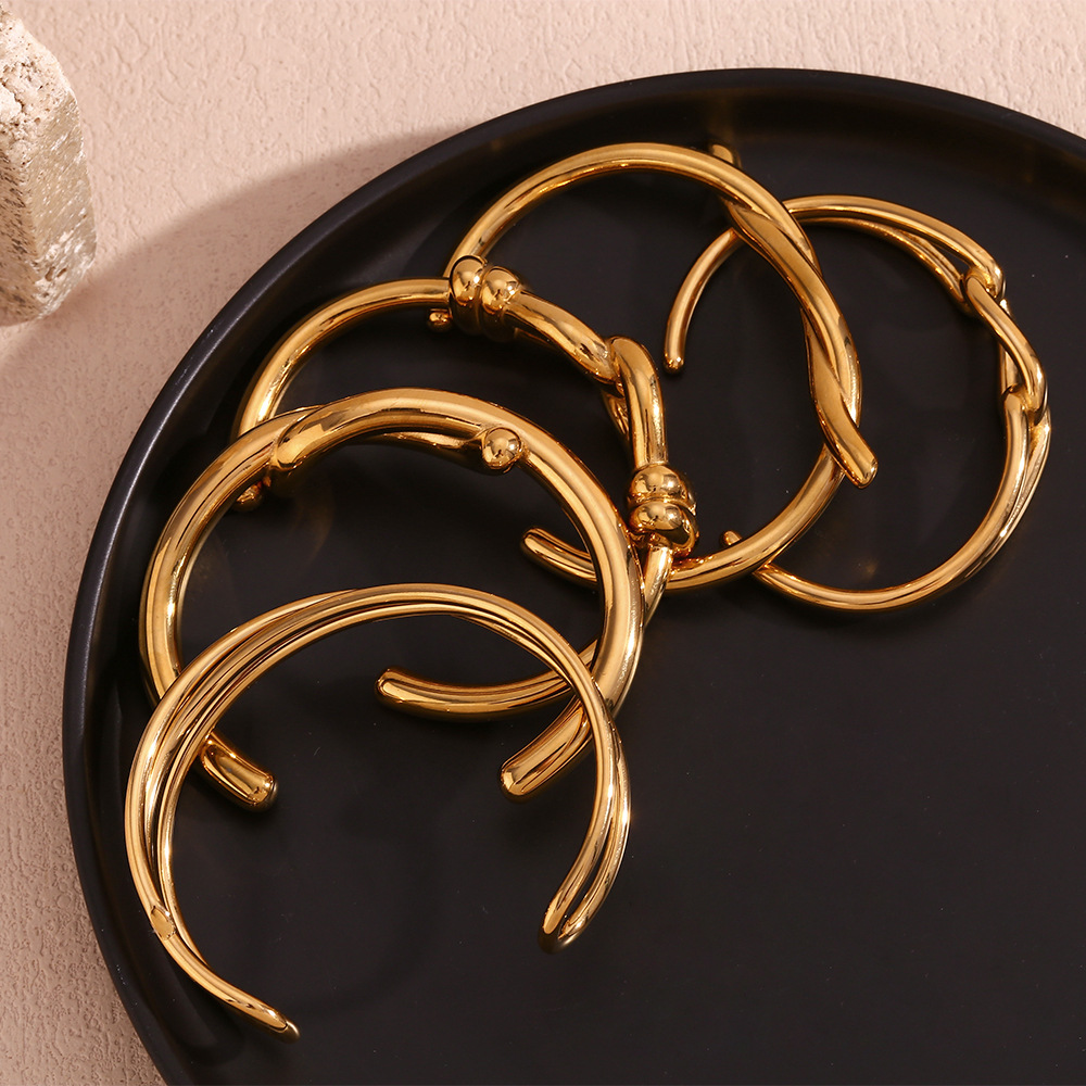 Cross Knot Opening Titanium Steel Plated 18K Gold Bracelet