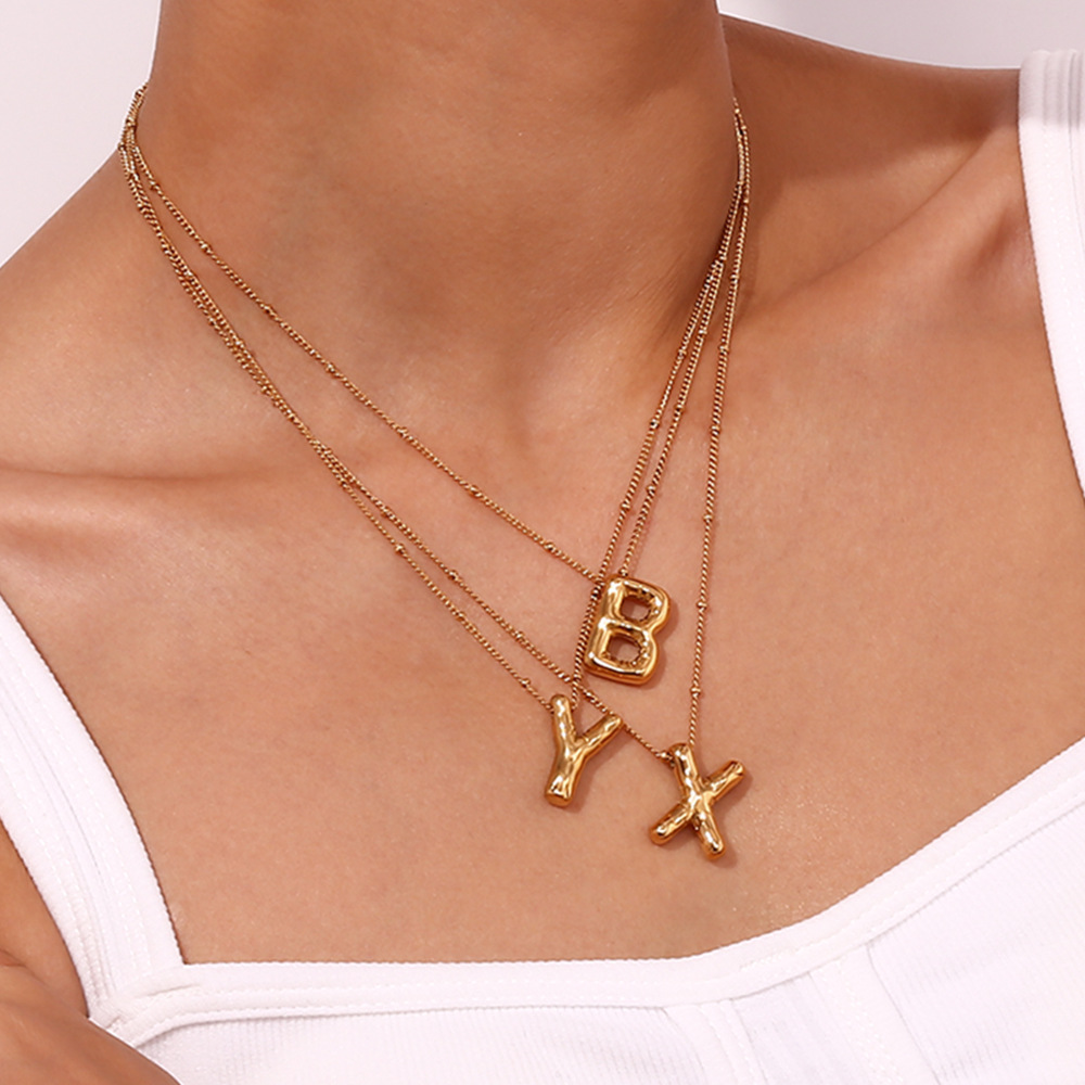 18K Gold Stainless Steel Letter Pendant Necklace 