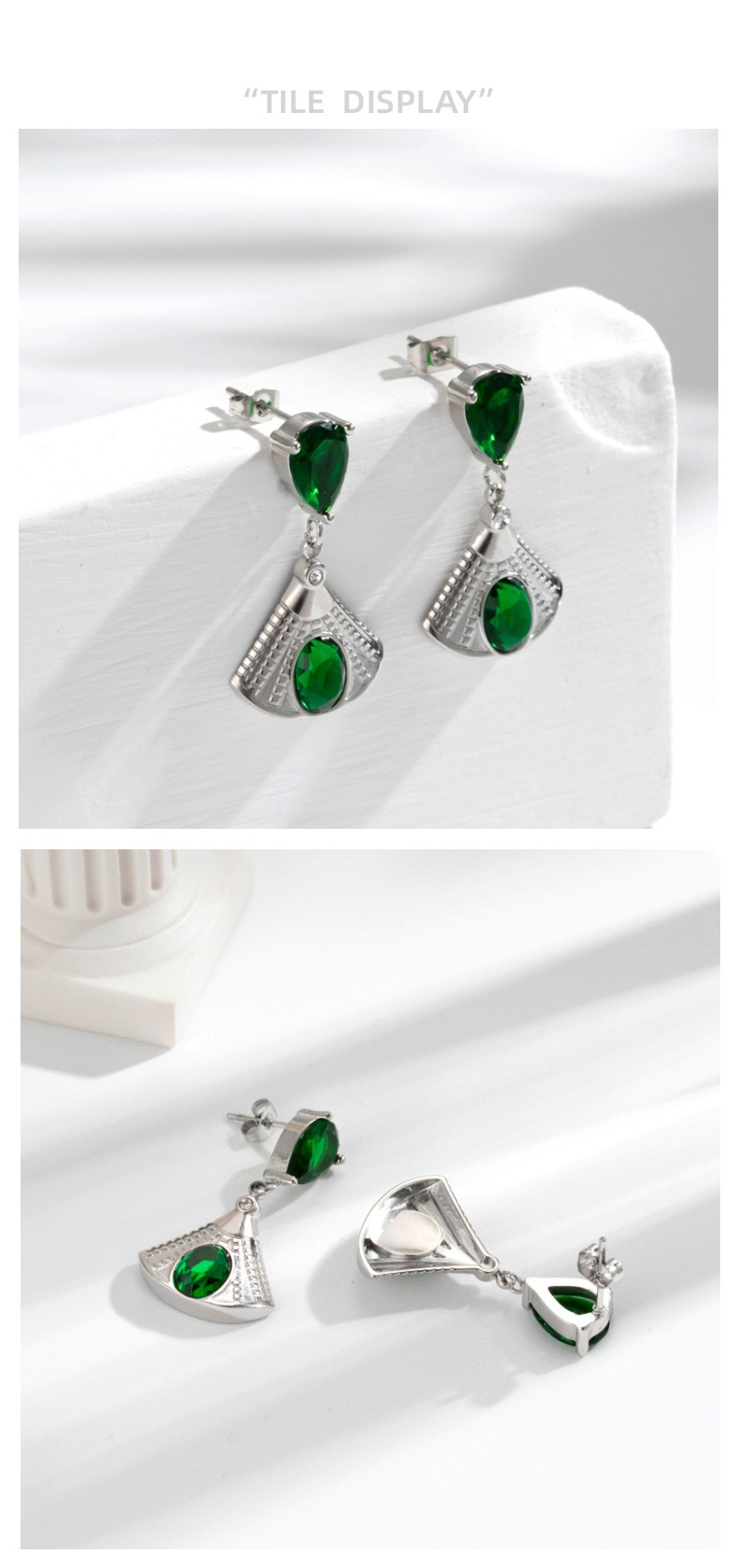 Retro Fan-Shaped Pendant Stainless Steel Earrings