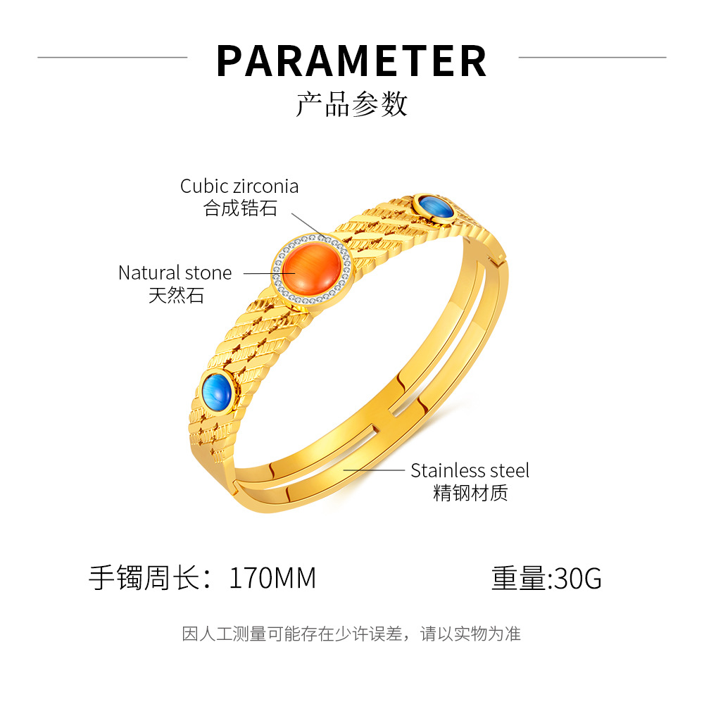 Wholesale Inlaid Color Natural Stone Stainless Steel Bangle