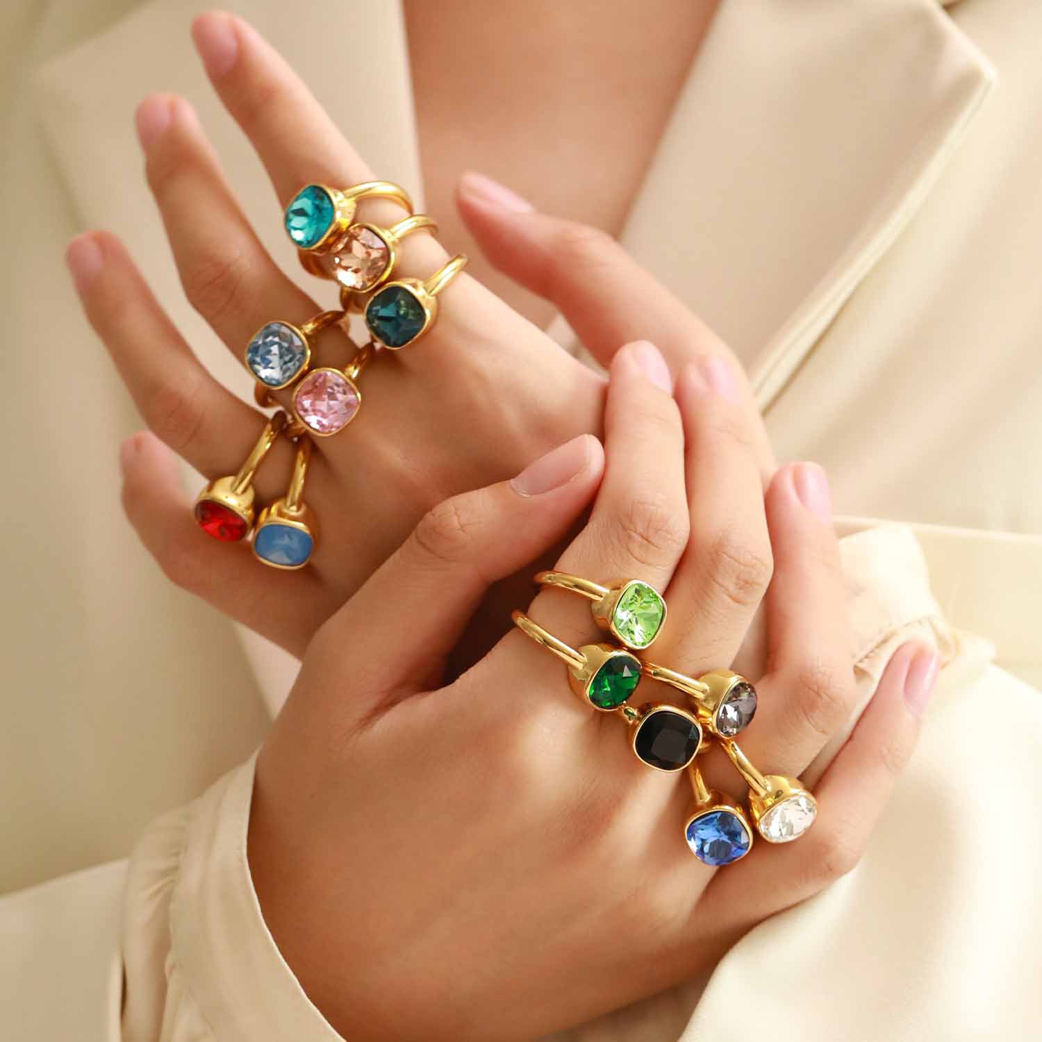 Multicolor Gemstone Titanium Steel Ring