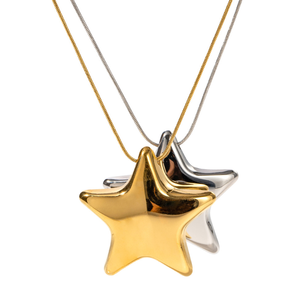 3d pentagon star, stainless steel necklace