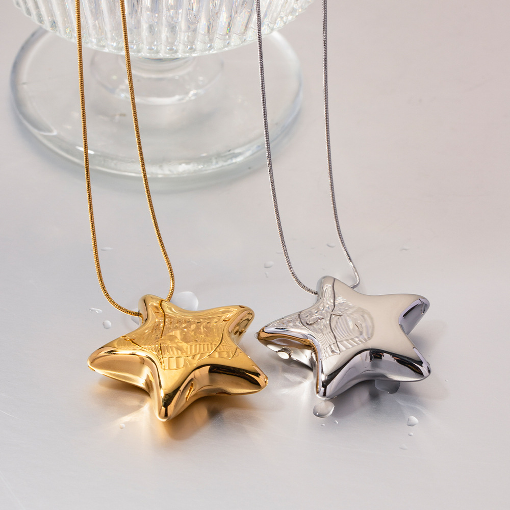 18k gold plated, pentagon star, titanium steel necklace