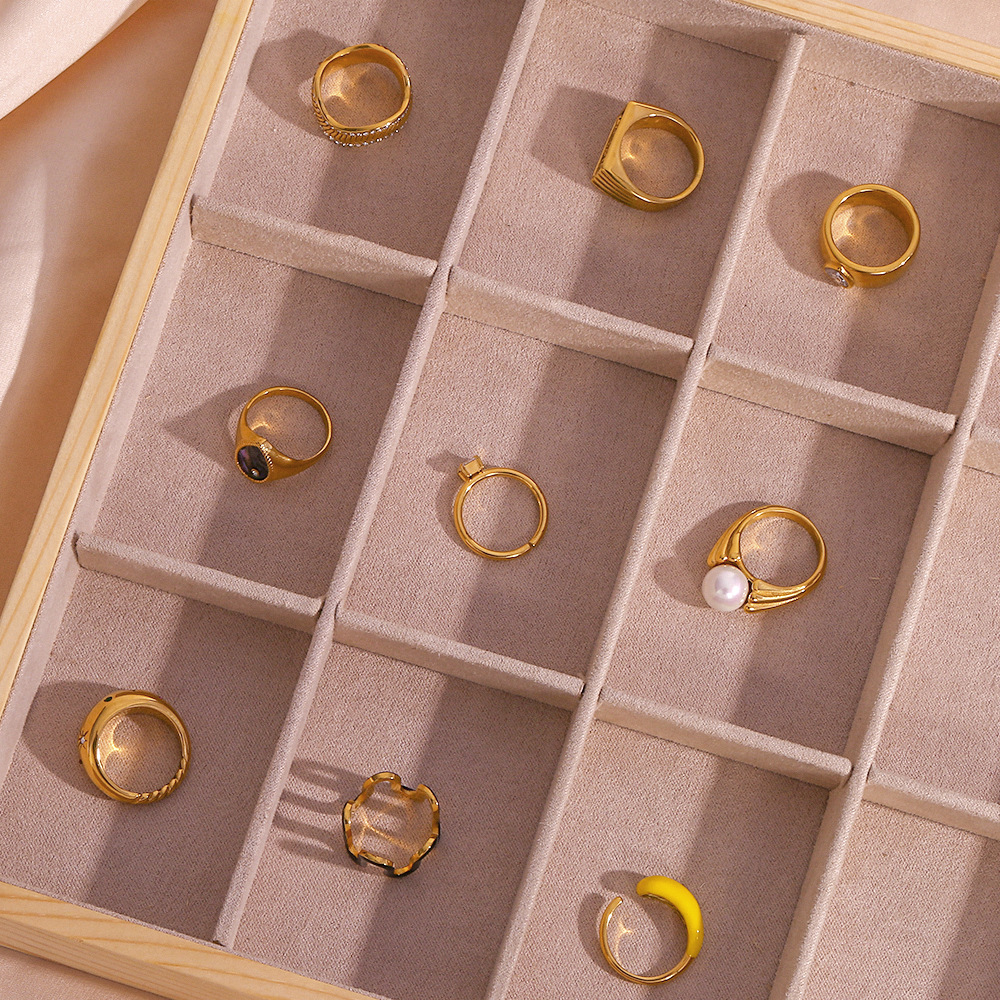 Plated 18K Gold Geometric Zircon Stainlee Steel Ring