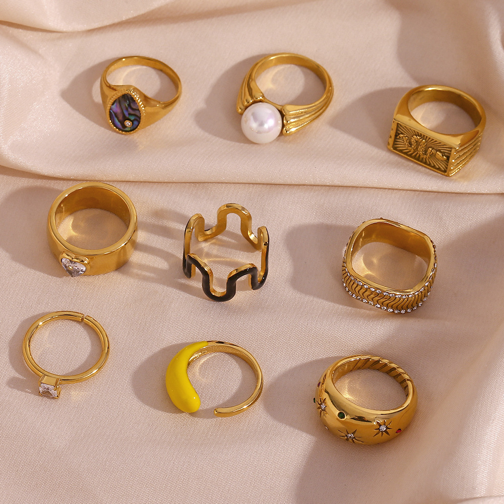 Minimalism Zircon Inlaid Plating Pearl Ring