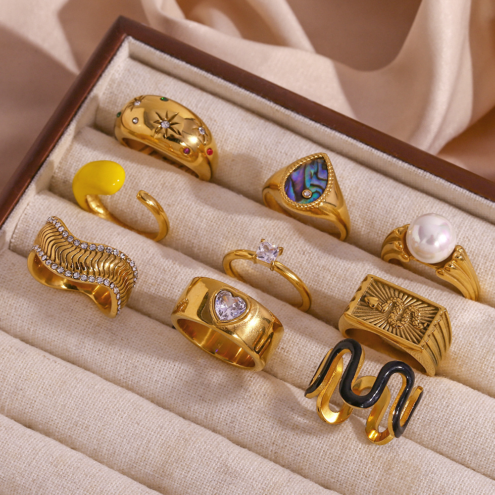 Plated 18K Gold Drop Oil Square Zircon Ring