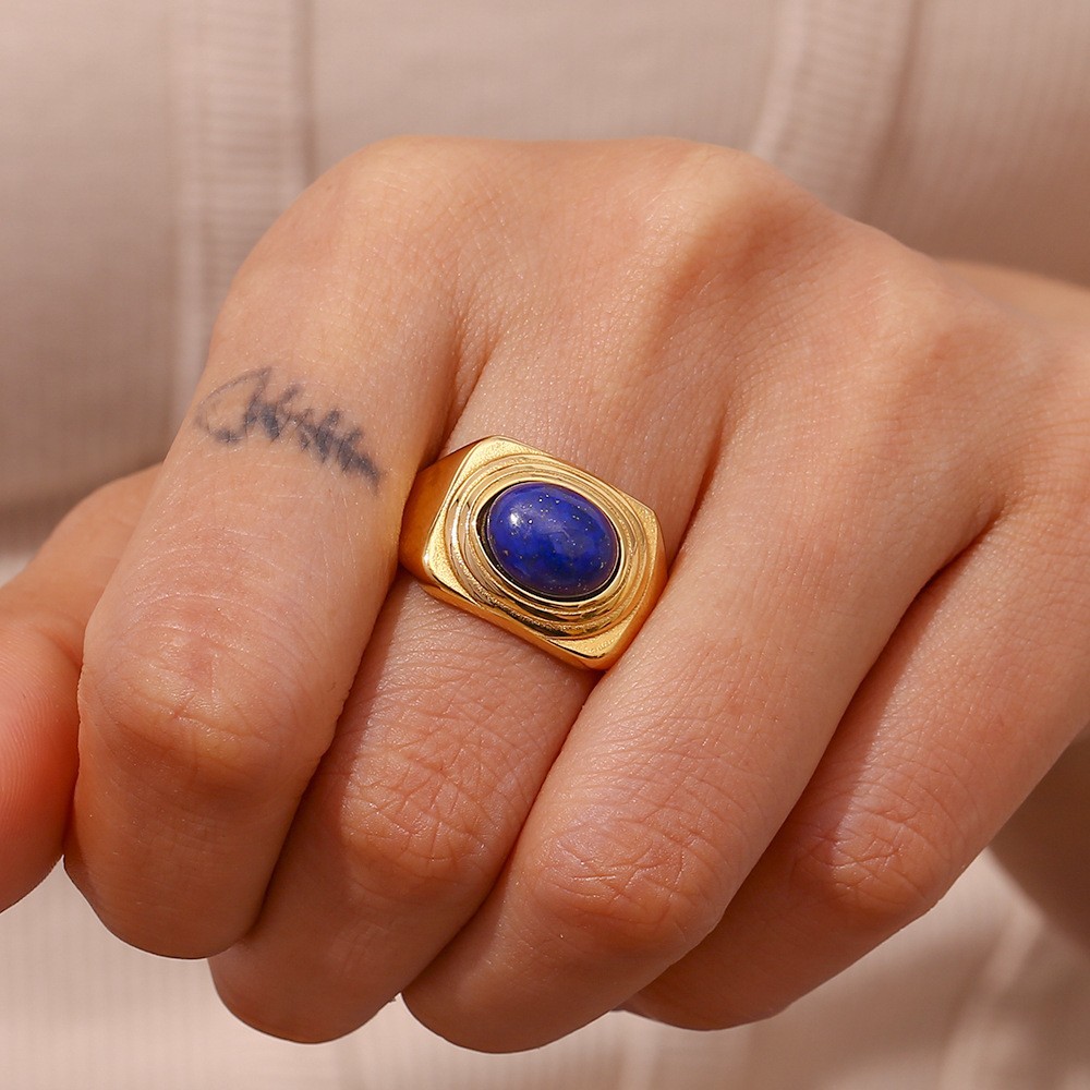 Gold Plated Stone Stainless Steel Ring