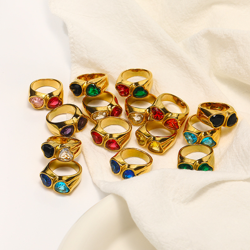 Light Luxury Multicolor Zirconia Heart Ring 