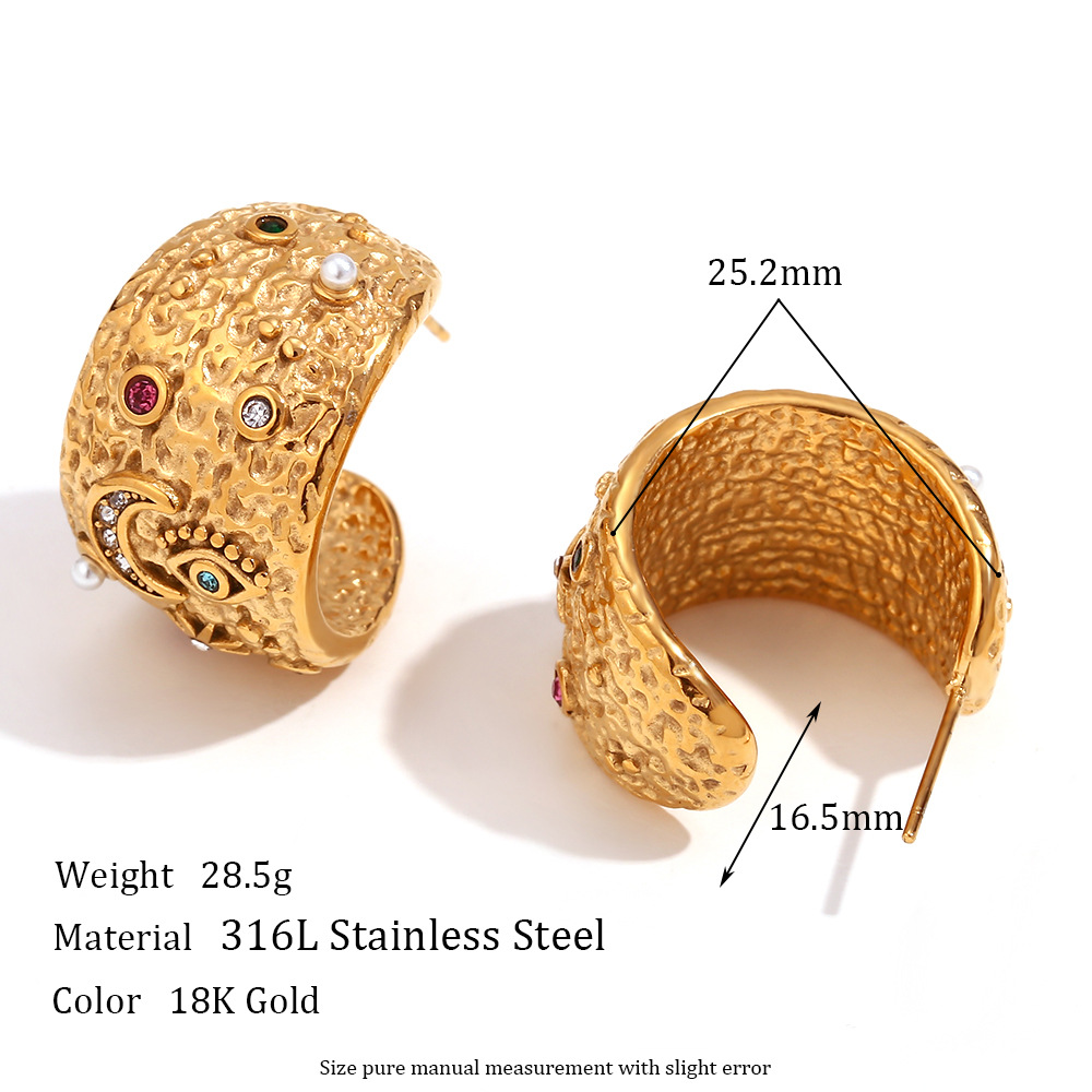 Micro-Inlaid Star Moon Round Earring