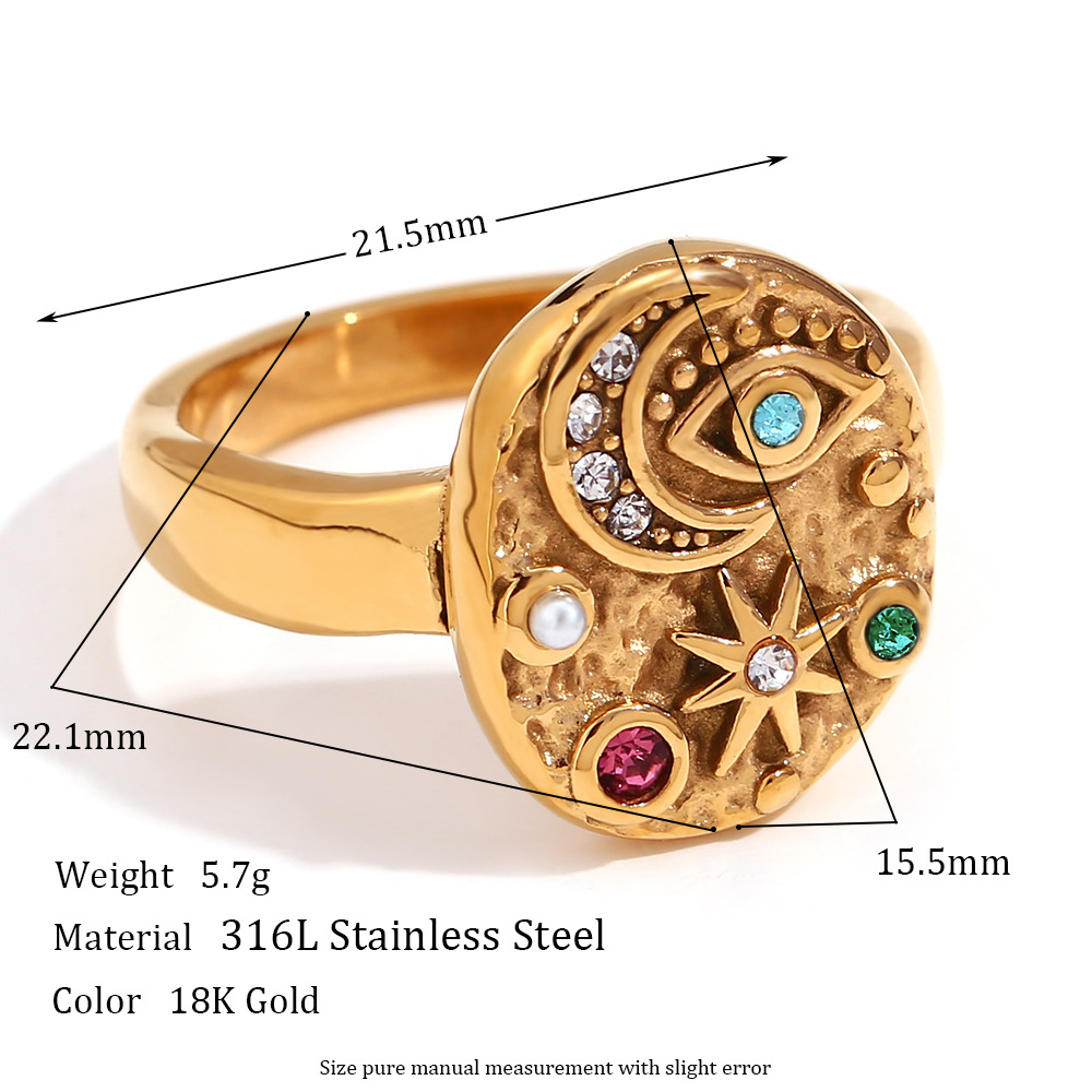 Micro-Inlaid Star Moon Round Ring