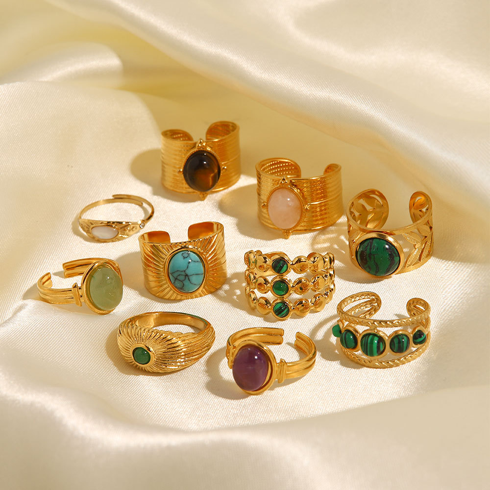 18k Gold-Plated Ring Inlay Malachite