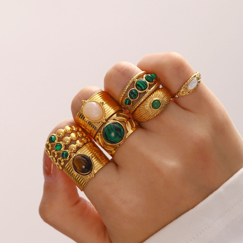 18k Gold-Plated Ring Inlay Malachite