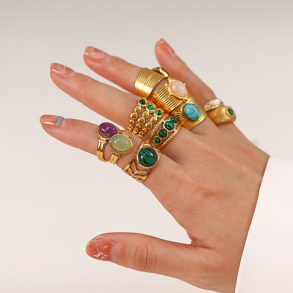 18k Gold-Plated Ring Inlay Malachite