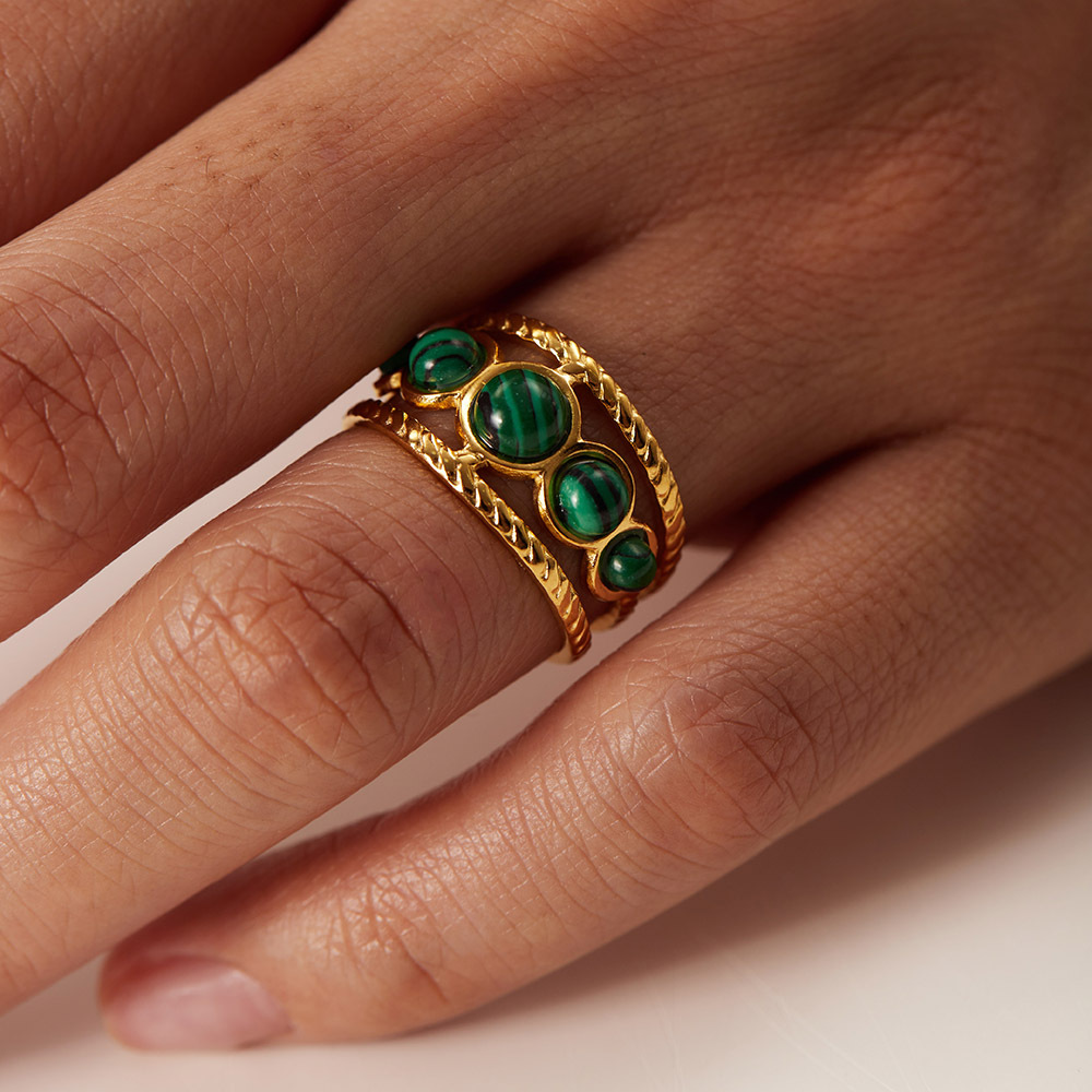 18k Gold-Plated Ring Inlay Malachite