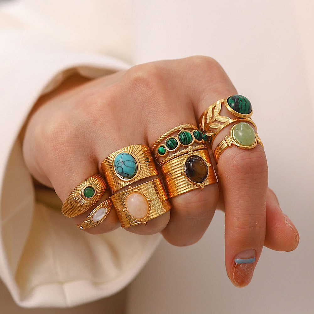 18k Gold-Plated Ring Inlay Malachite