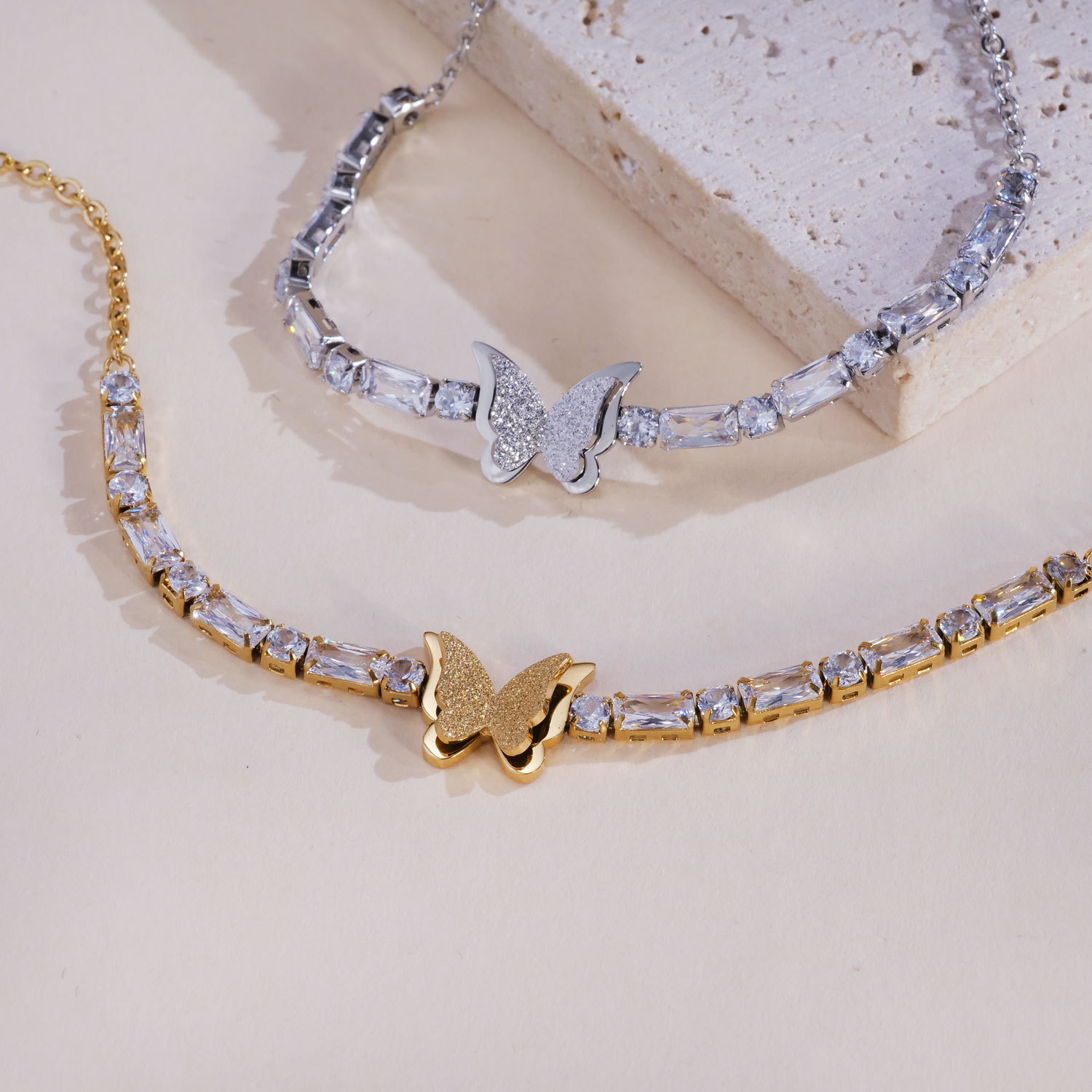 butterfly zircon inlaid, titanium steel bracelet