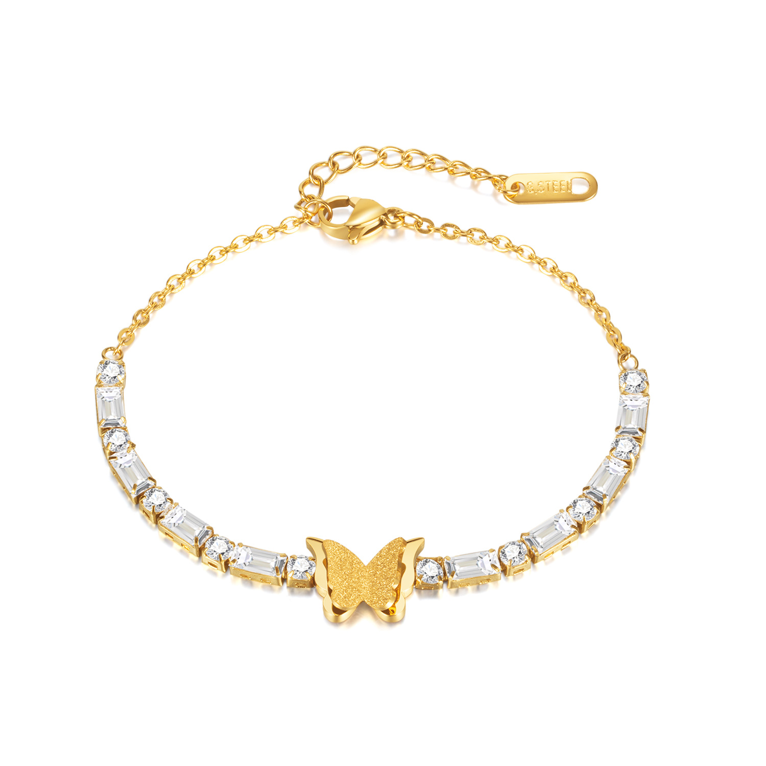 frosted butterfly, zircon inlaid, titanium steel bracelet
