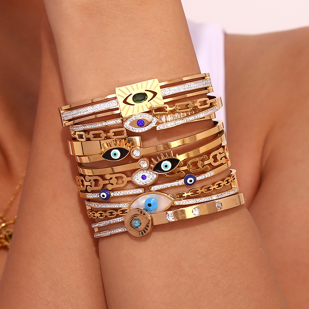 zircon inlaid devil's eye, stainless steel bracelet