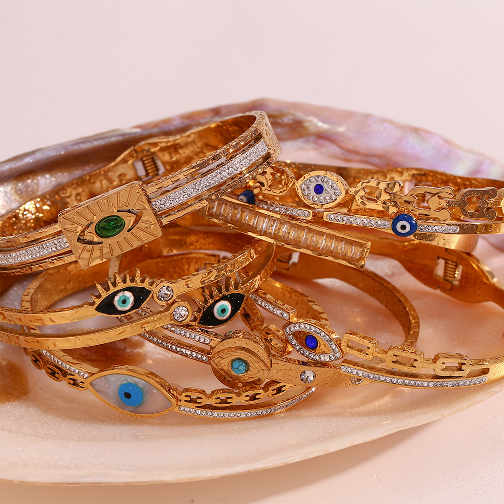 devil's eye, spring buckle, stainless steel bangle