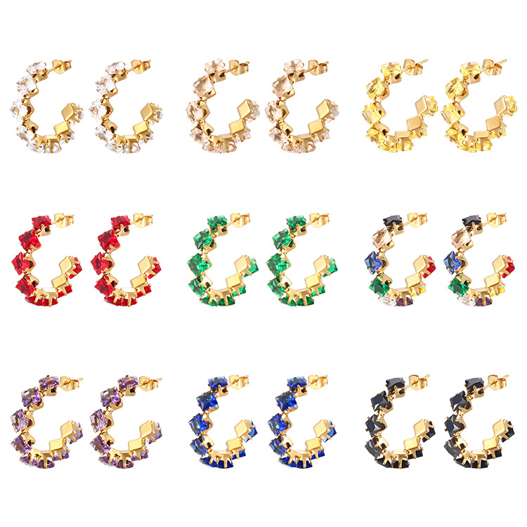  Colorful Diamond Titanium Steel Earrings 