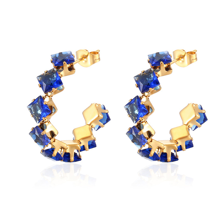 Square Claw Zirconia Earrings, Titanium Steel, Colorful Diamond Earrings 