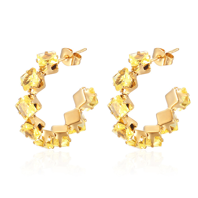 Fashion Stainless Steel Square Claw Diamond Earrings 