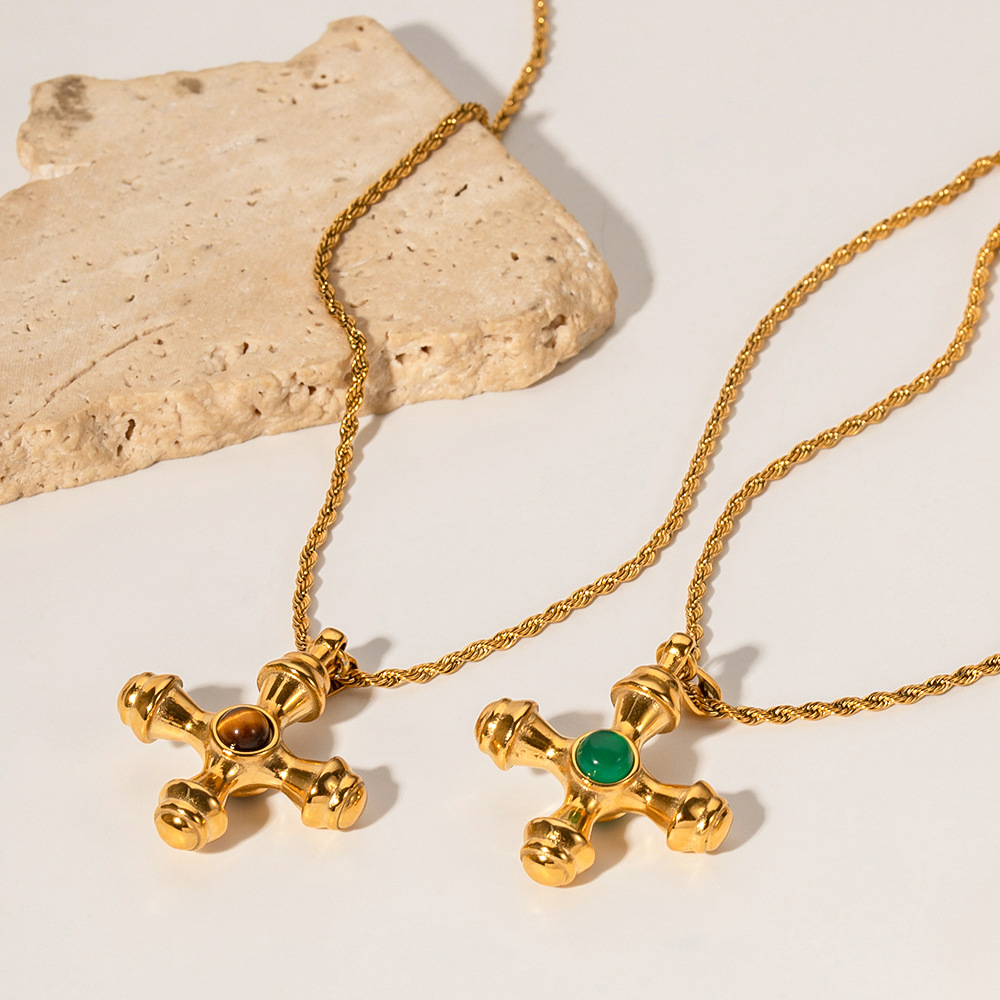 Cross Pendant, Rhinestone Inlaid, Stainless Steel Necklace