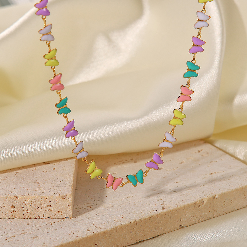 colorful butterfly, stainless steel necklace