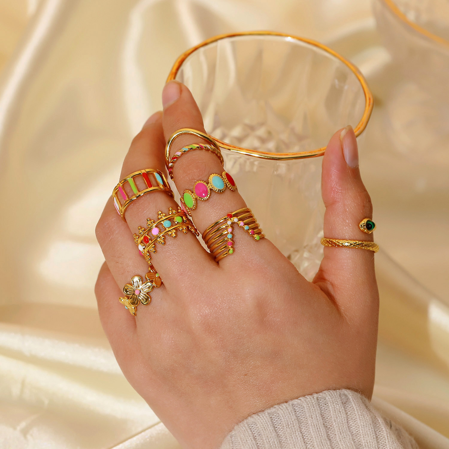 INS Style Geometric Color Drop Oil Ring