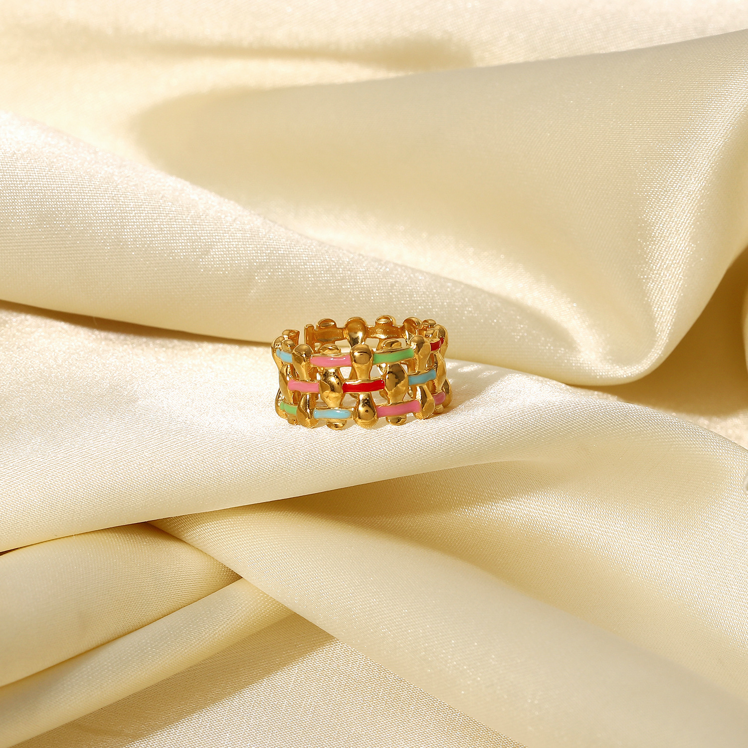 18K Gold Plated Geometric Color Drop Oil Ring