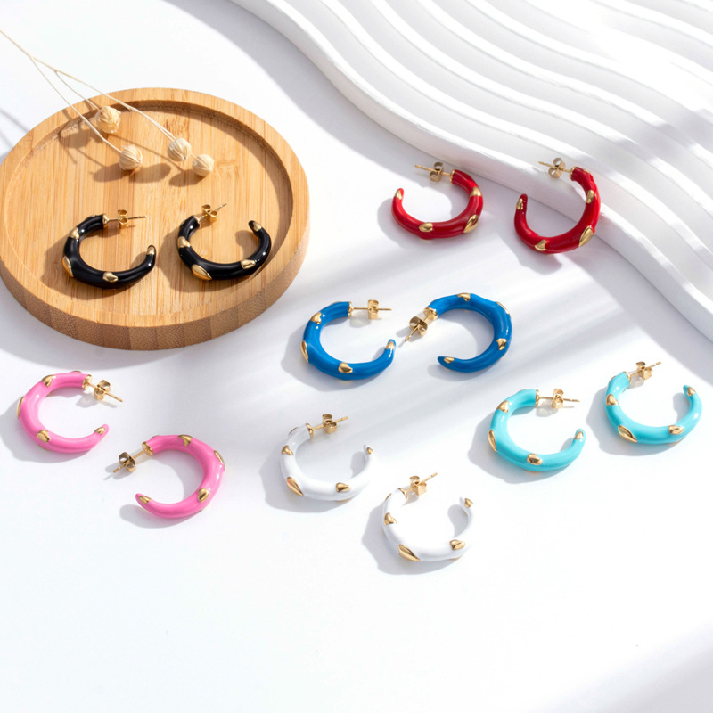 C-Shaped,Three-Dimensional Love, Stainless Steel Earrings