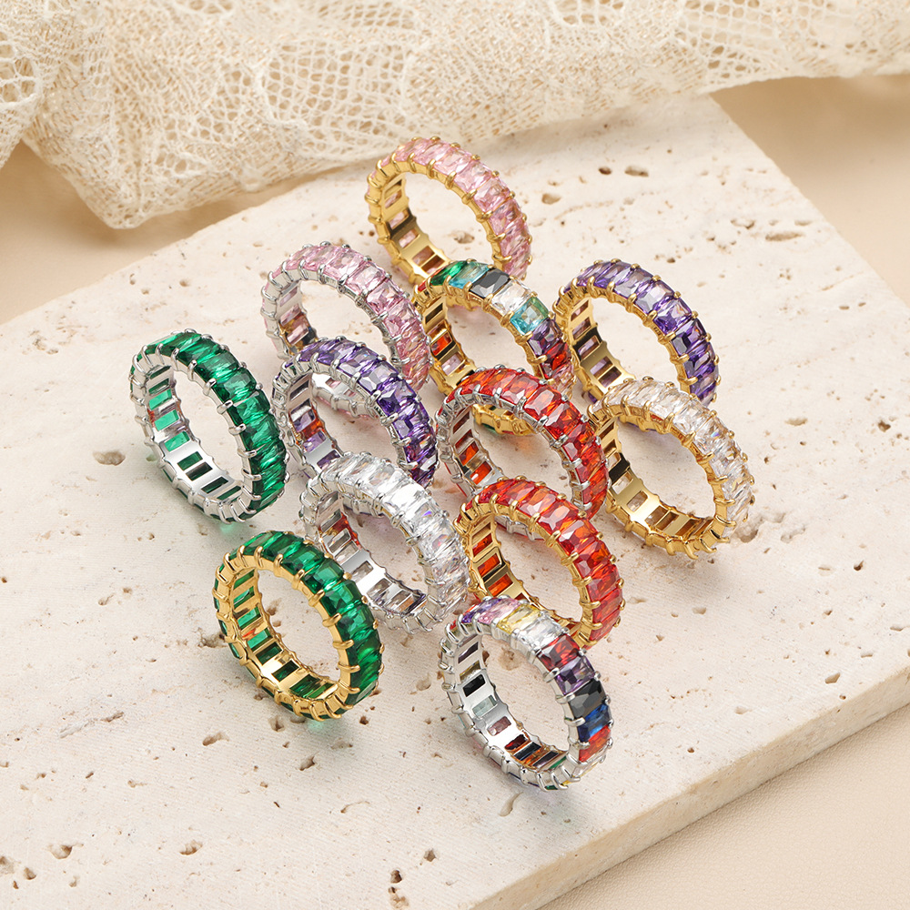 Color Diamond Inlaid Stainless Steel Ring