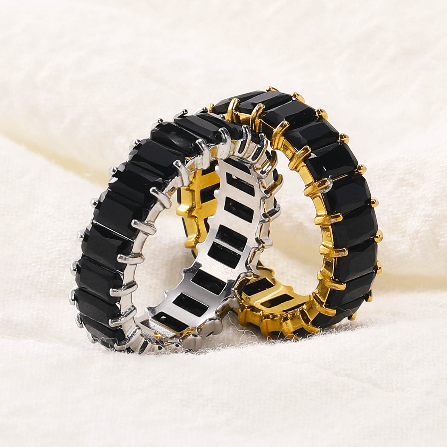 Diamond Inlaid Stainless Steel Ring