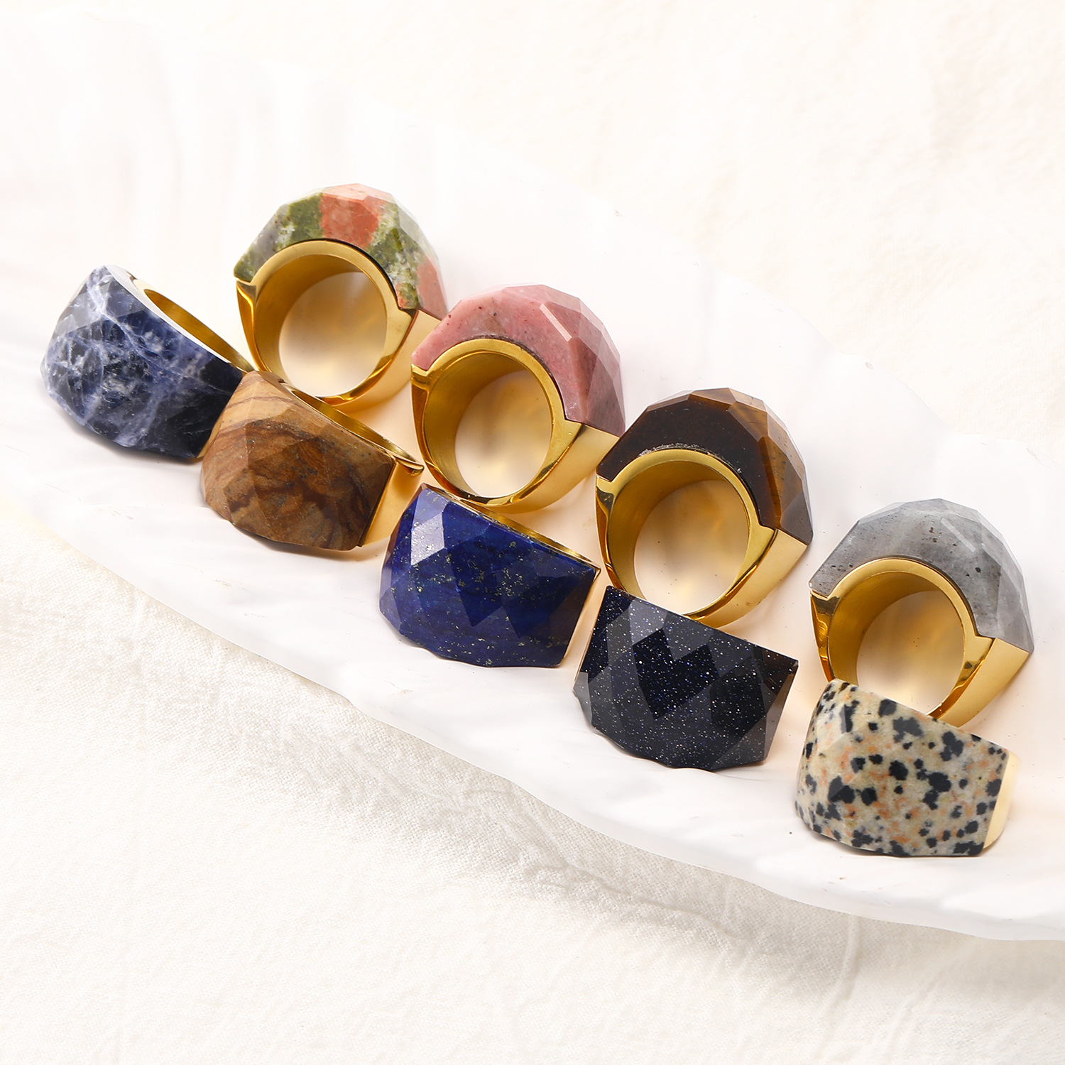 Natural Stone Inlaid Stainless Steel Ring