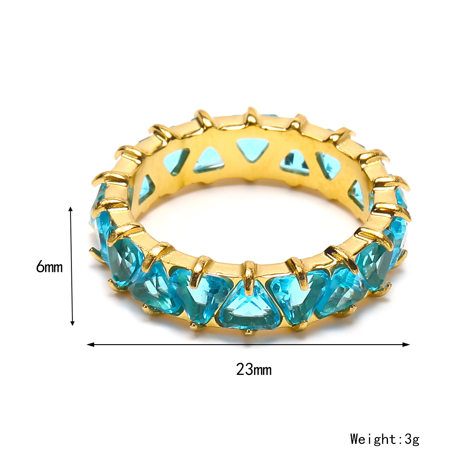 Blue Triangle Diamond Inlaid Stainless Steel Ring 