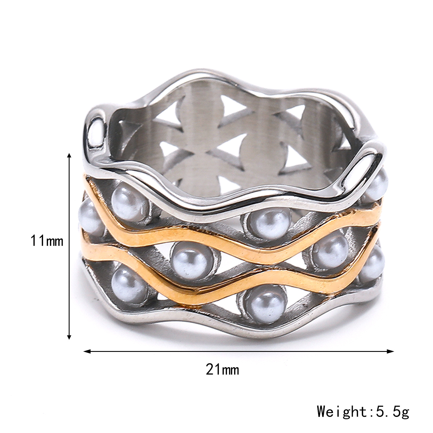 Non-Fading Pearl Inlaid Stainless Steel Ring