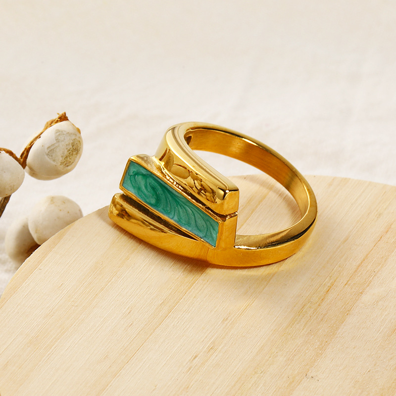 Green Drip Oil Stainless Steel Ring