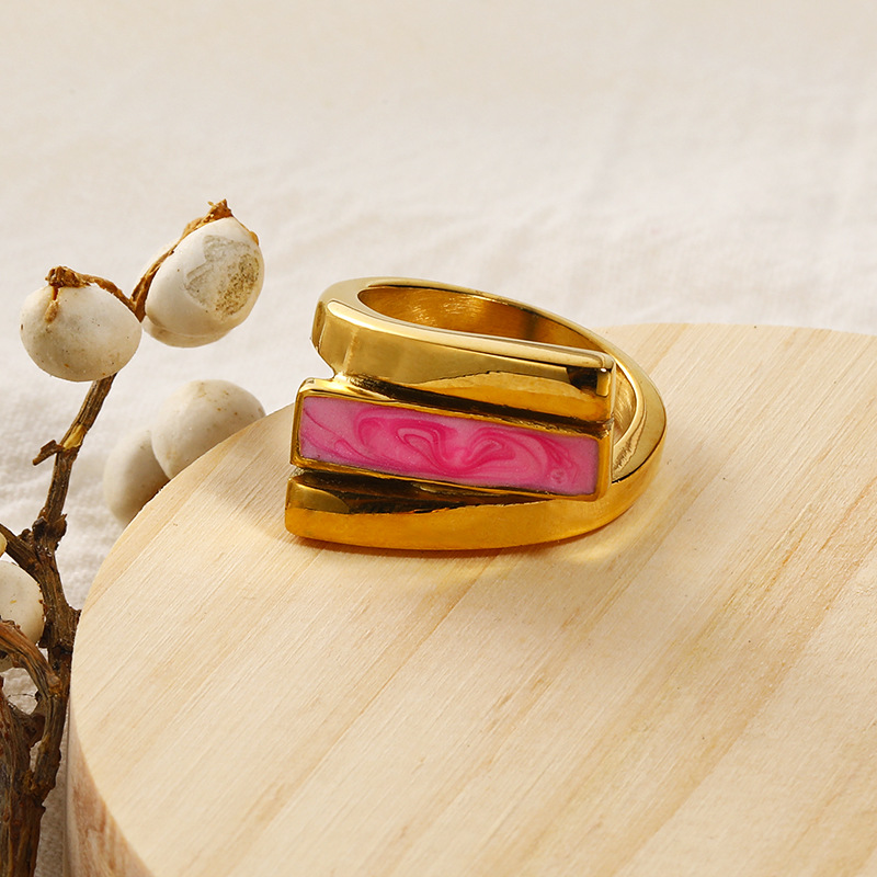 Pink Drip Oil Stainless Steel Ring