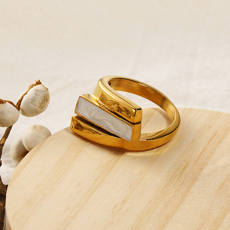 White Drip Oil Stainless Steel Ring