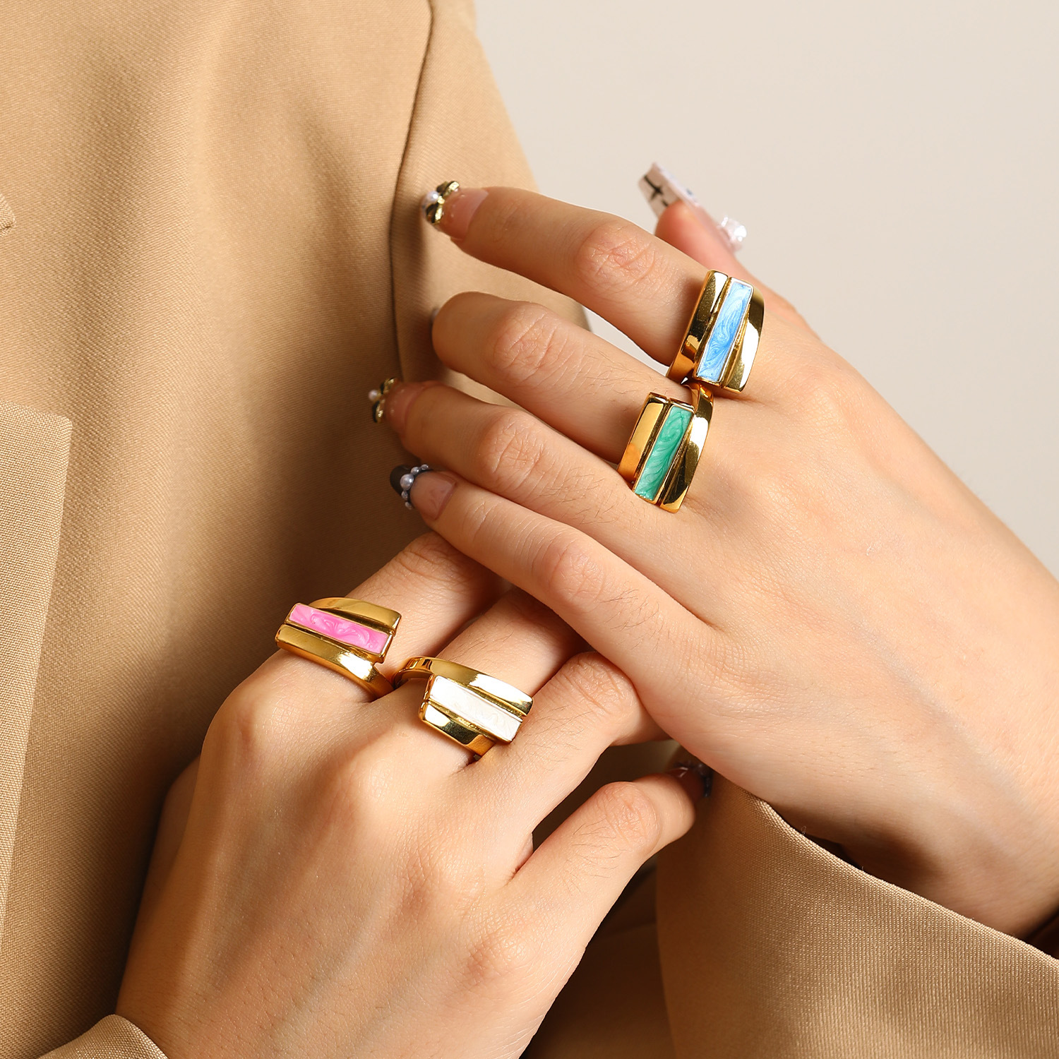 Cross Color Drip Oil Stainless Steel Ring