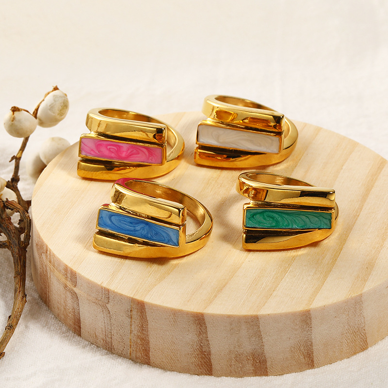 Cross Color Drip Oil Stainless Steel Ring
