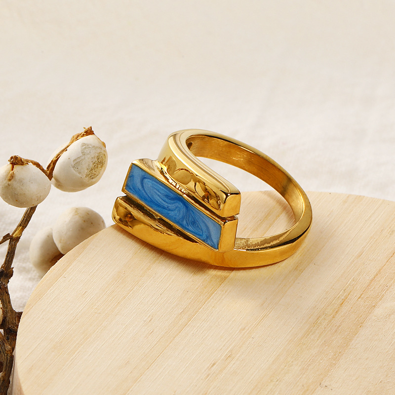Blue Color Drip Oil Stainless Steel Ring