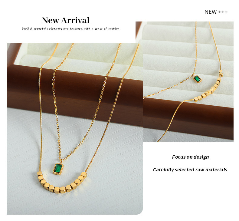 Gilded Square Inset Zirconium Pendant Necklace