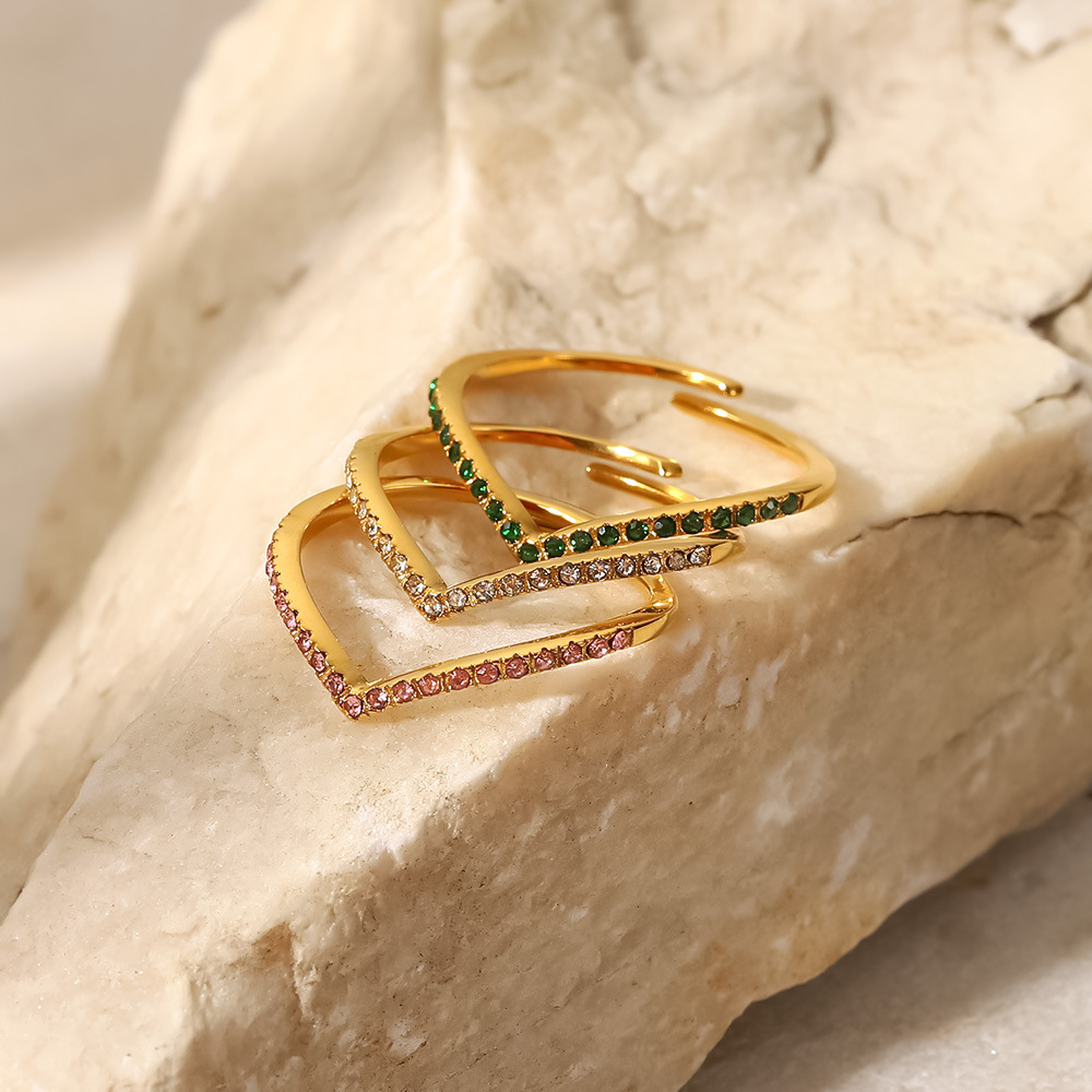 Zircon Inlaid Stainless Steel Ring