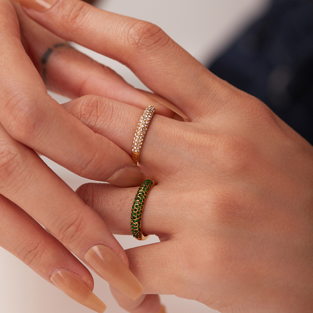 18K Gold Zircon Inlaid Stainless Steel Ring
